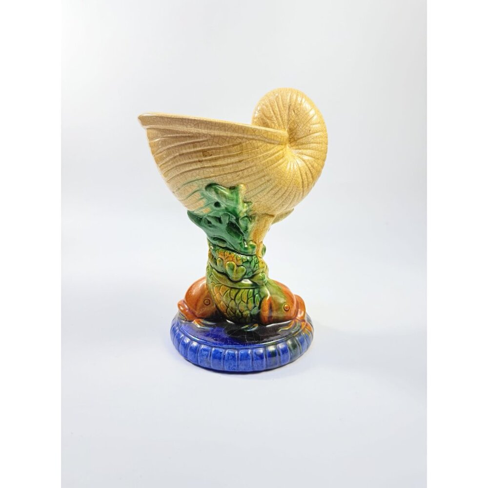 Elevated Centerpiece Compote Vase Planter Majolica Minton Style Shell Nautilus - Picture 2 of 14